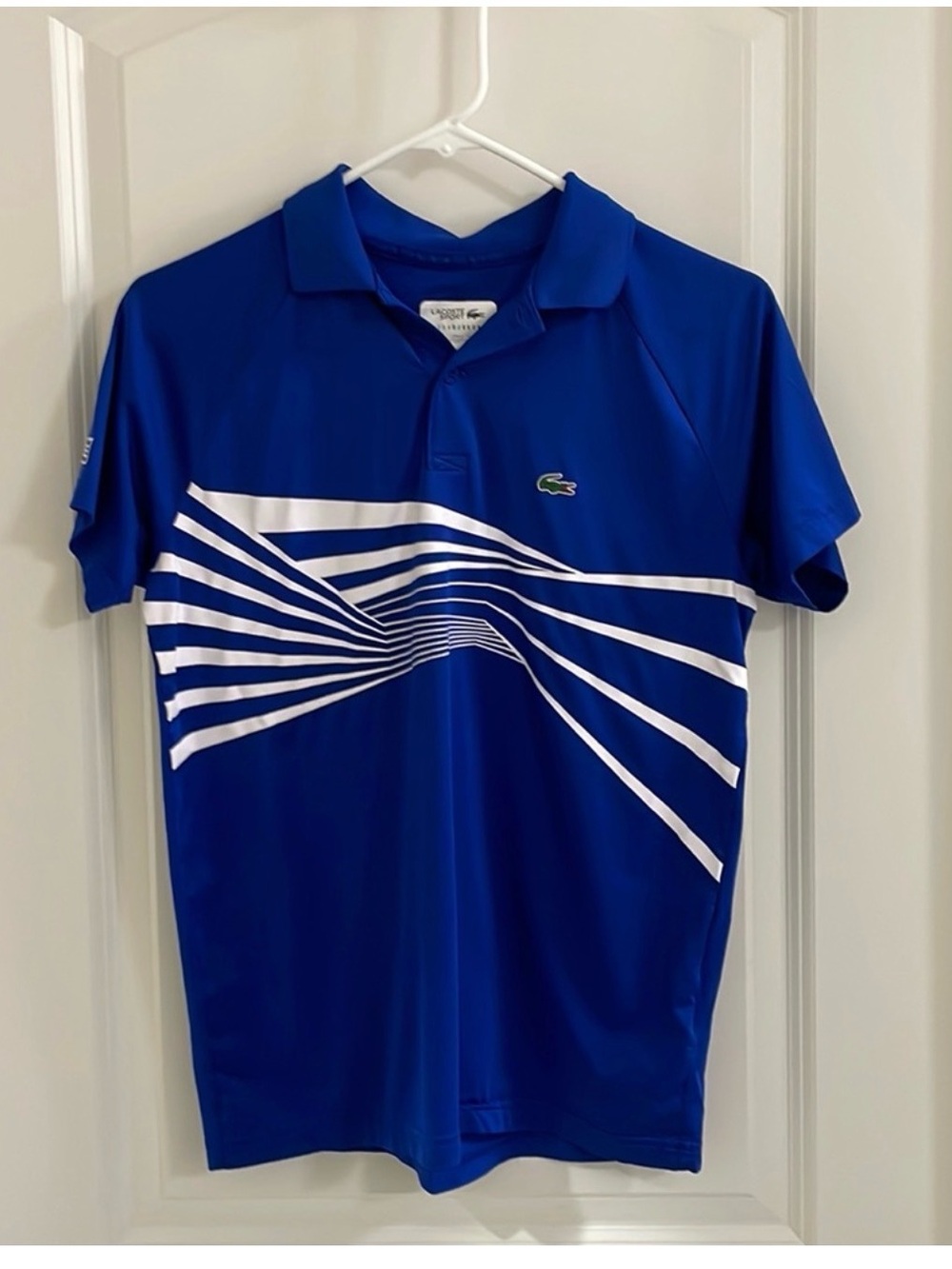 Lacoste Novak Djokovic Royal Blue Polo with White Graphic Stripes